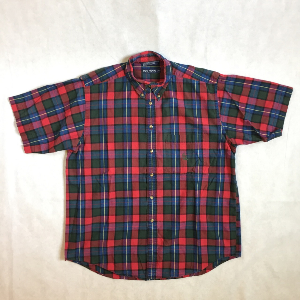 Vintage Nautica Plaid Short Sleeve Button Up